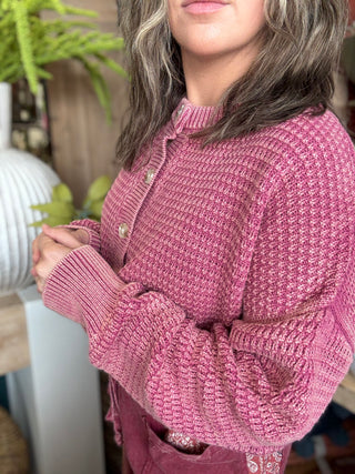 Mineral Washed Sunday Stroll Cardigan — Rosewood