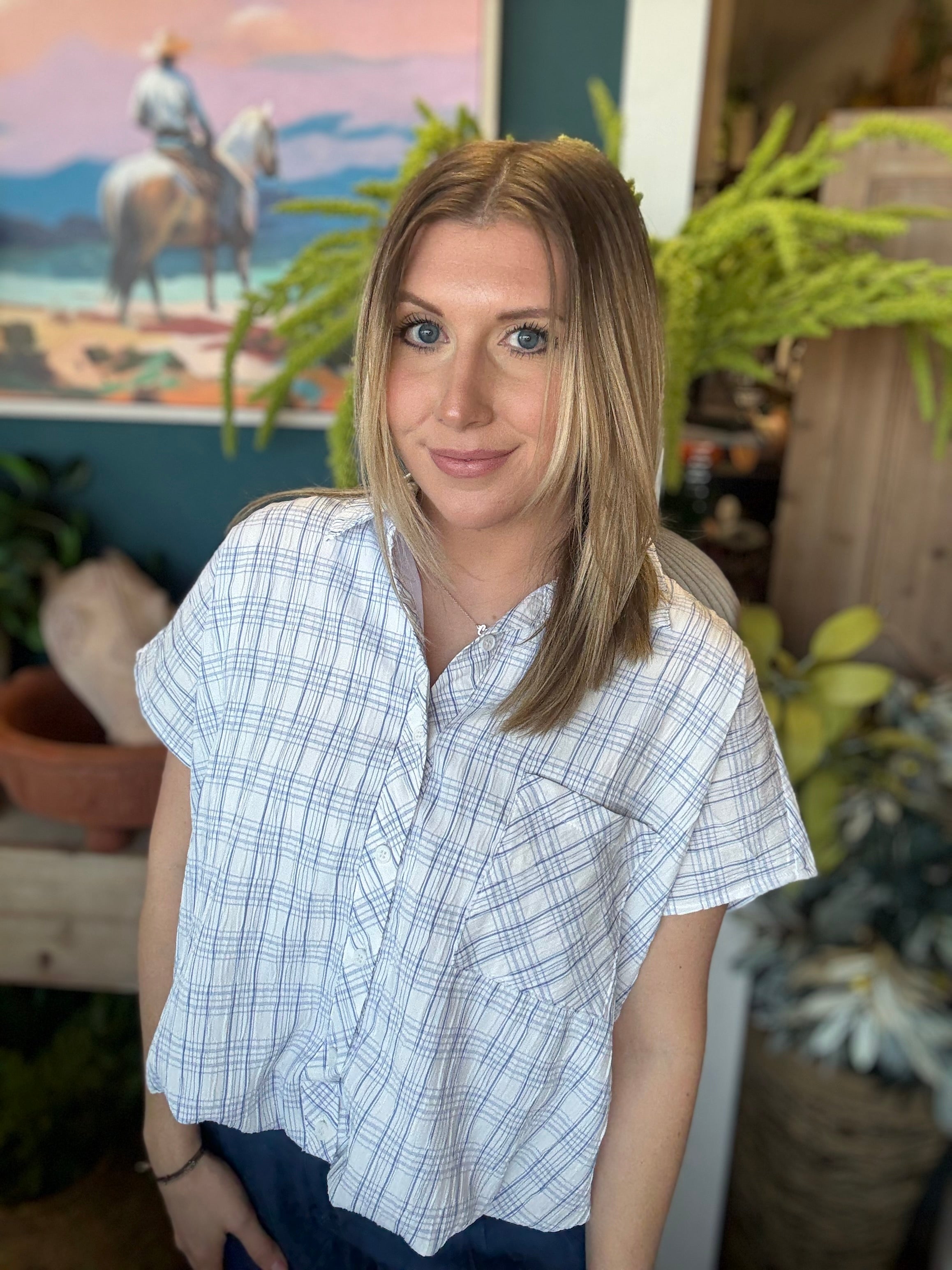 Clean Lines Cinched Button Up Top