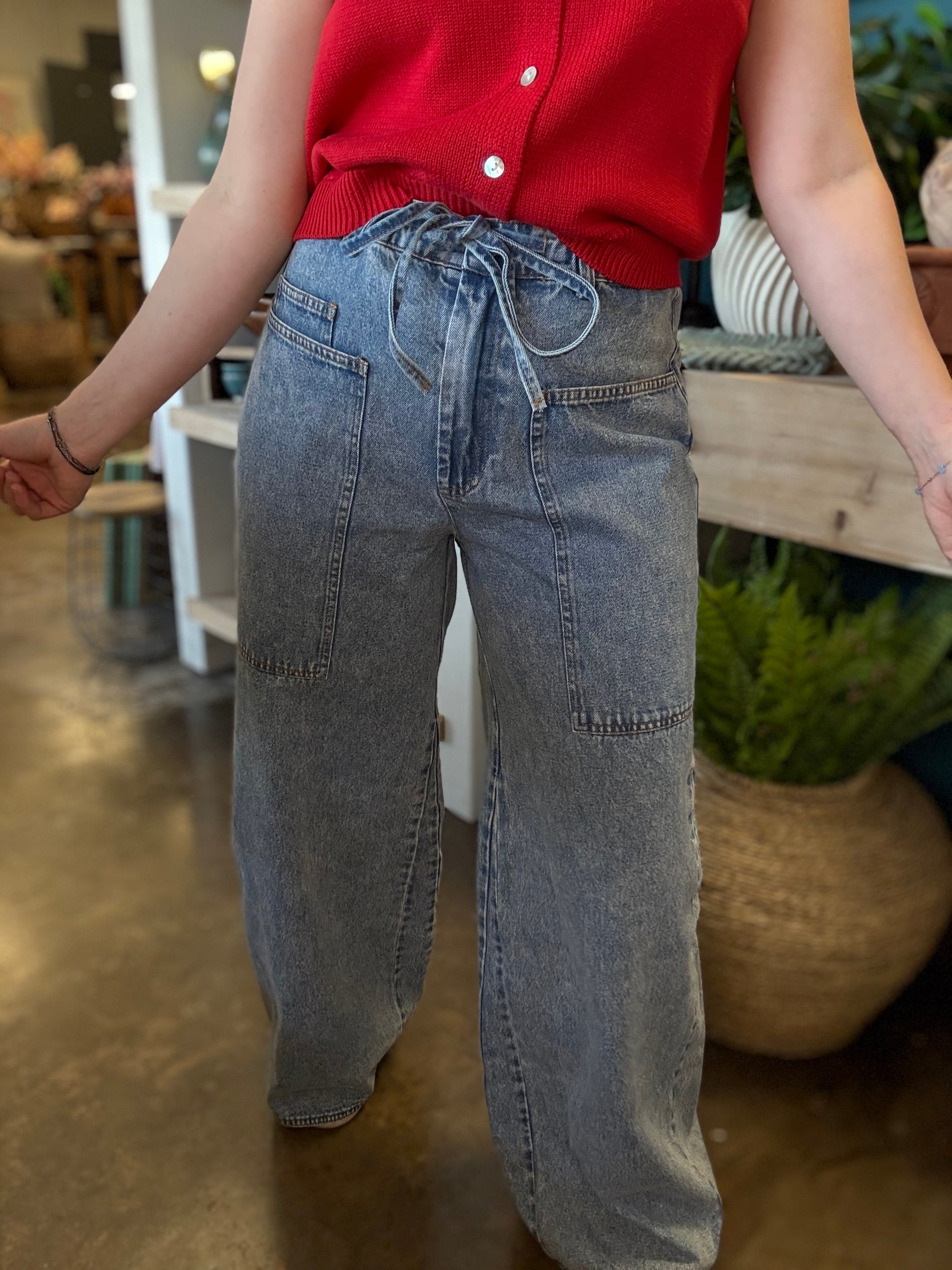 Ease & Grace Washed Oversized Wide Leg Denim