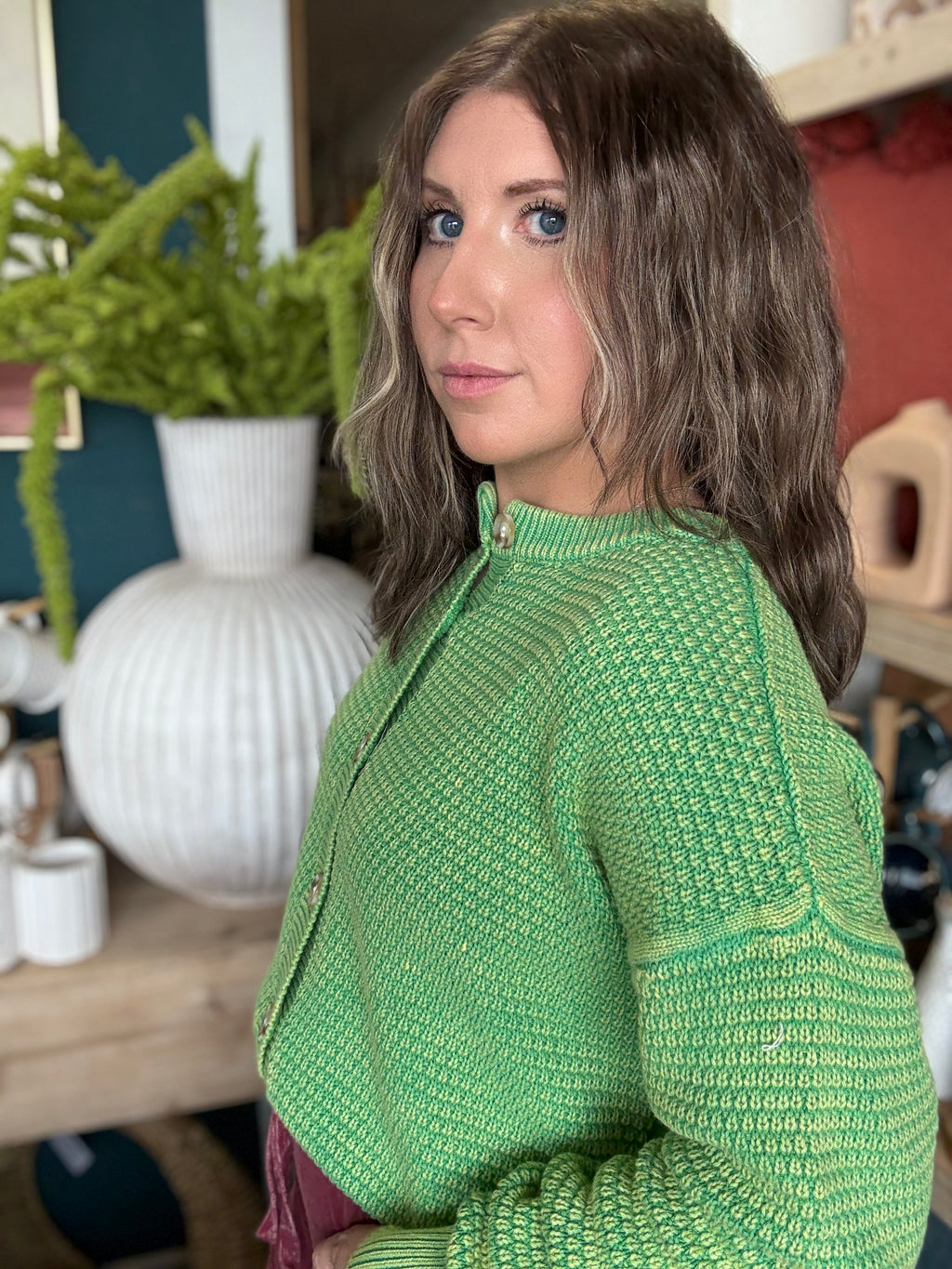 Mineral Washed Sunday Stroll Cardigan — Fern