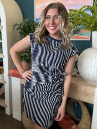 Stripe Knit Side Tie Dress