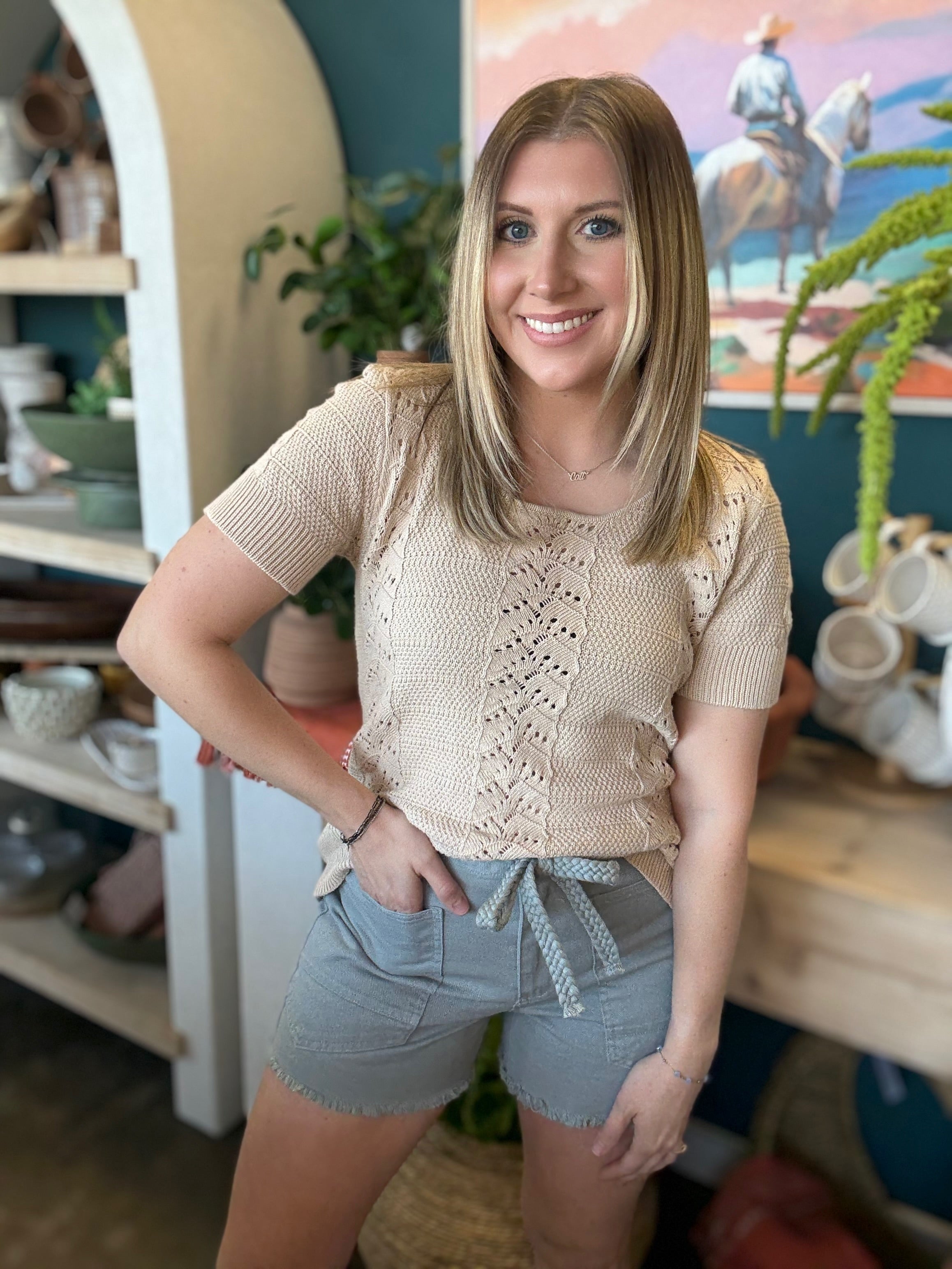 Soft Sand Pointelle Knit Top