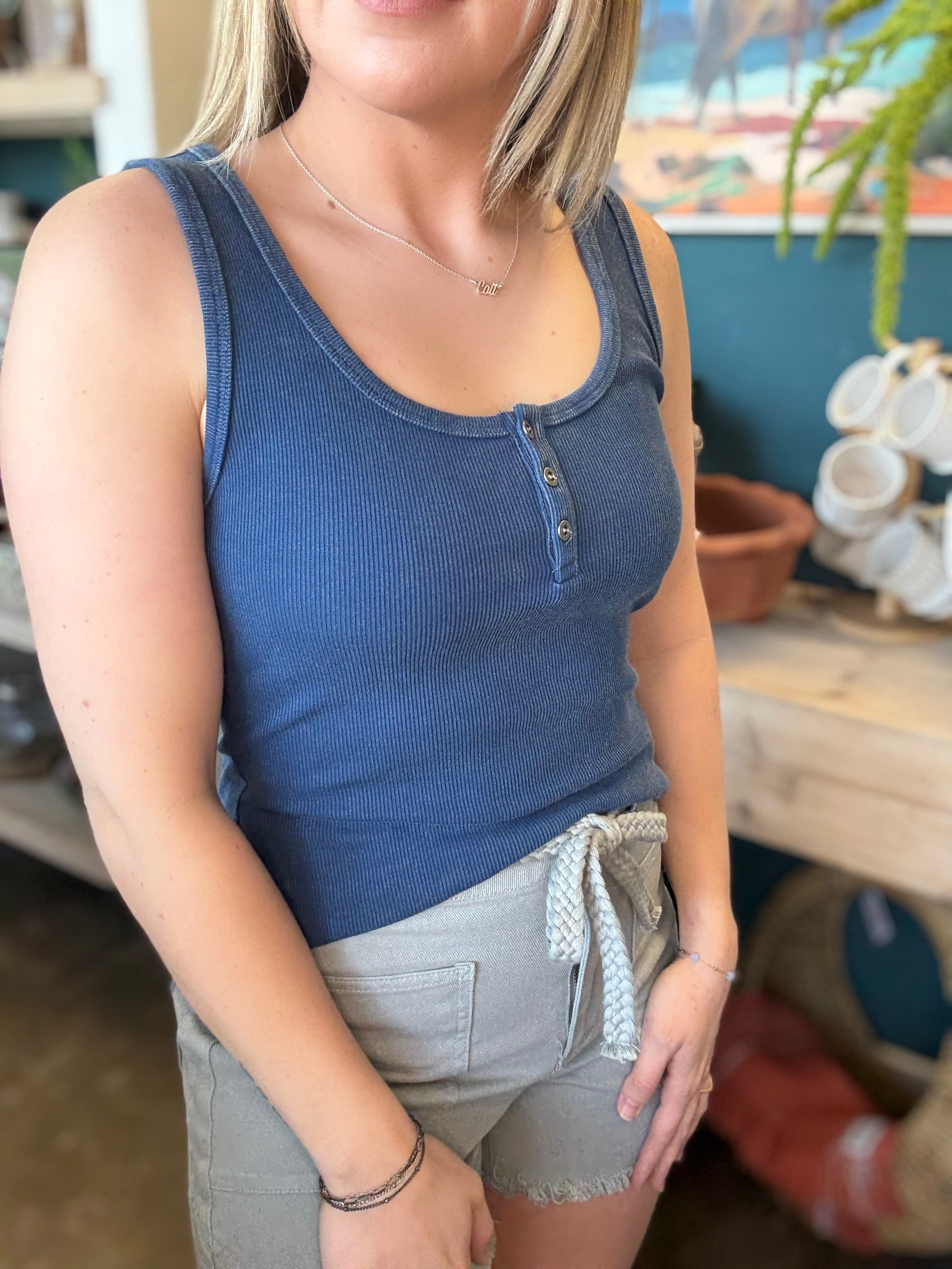 Navy Button Tank