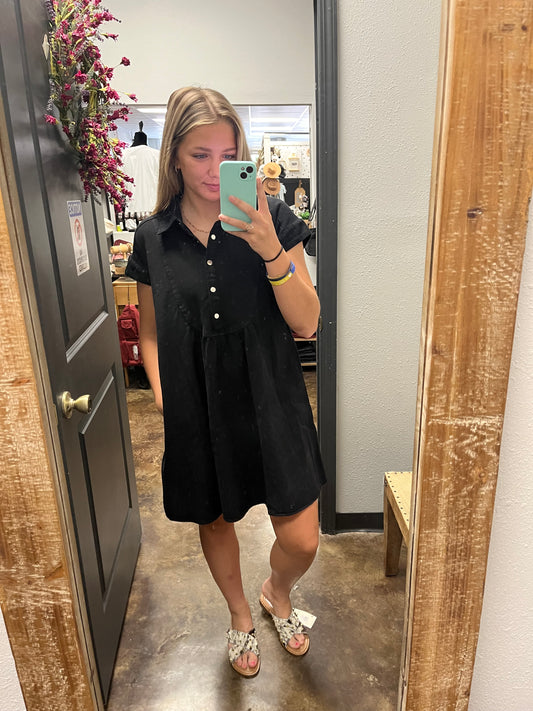 Twill Short Sleeve Mini Dress