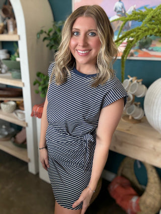 Stripe Knit Side Tie Dress