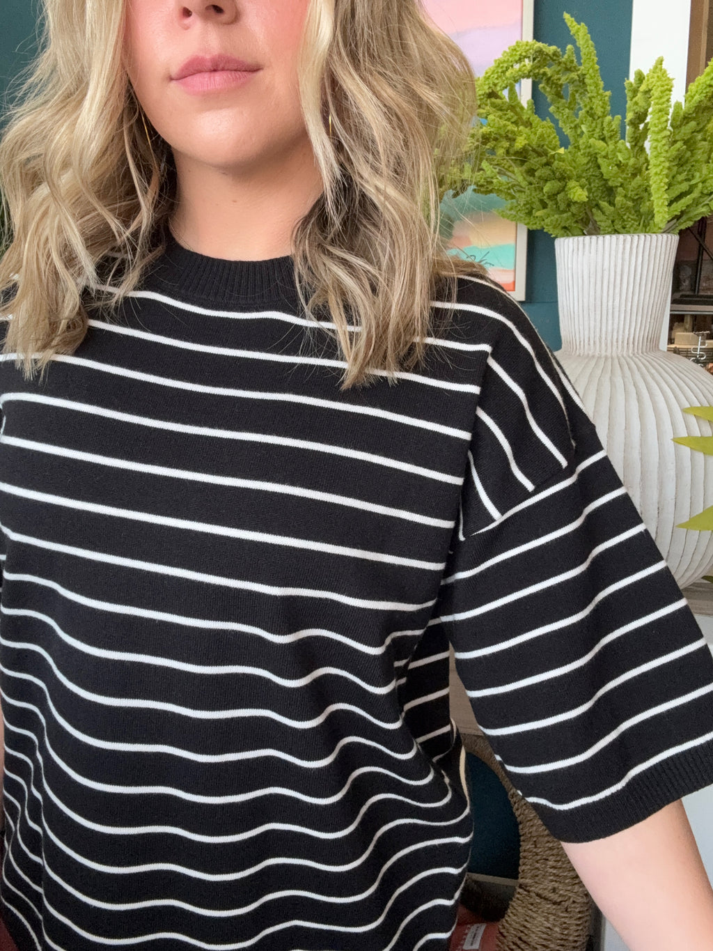 Striped Knit Top Short Sleeve