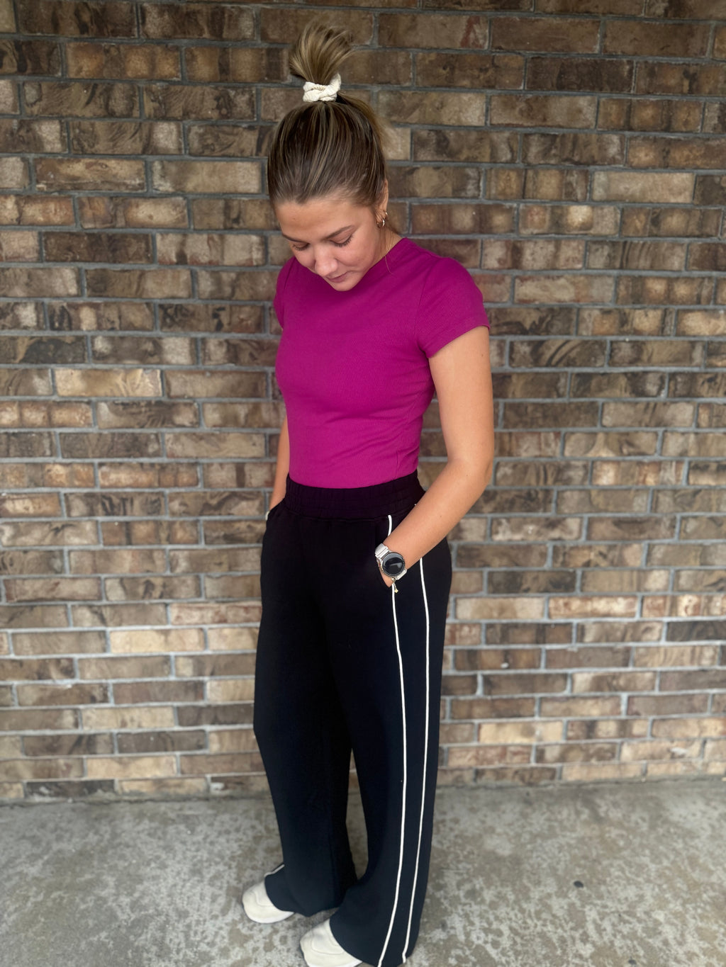 Modal Scuba Striped Pants – Black/Cream