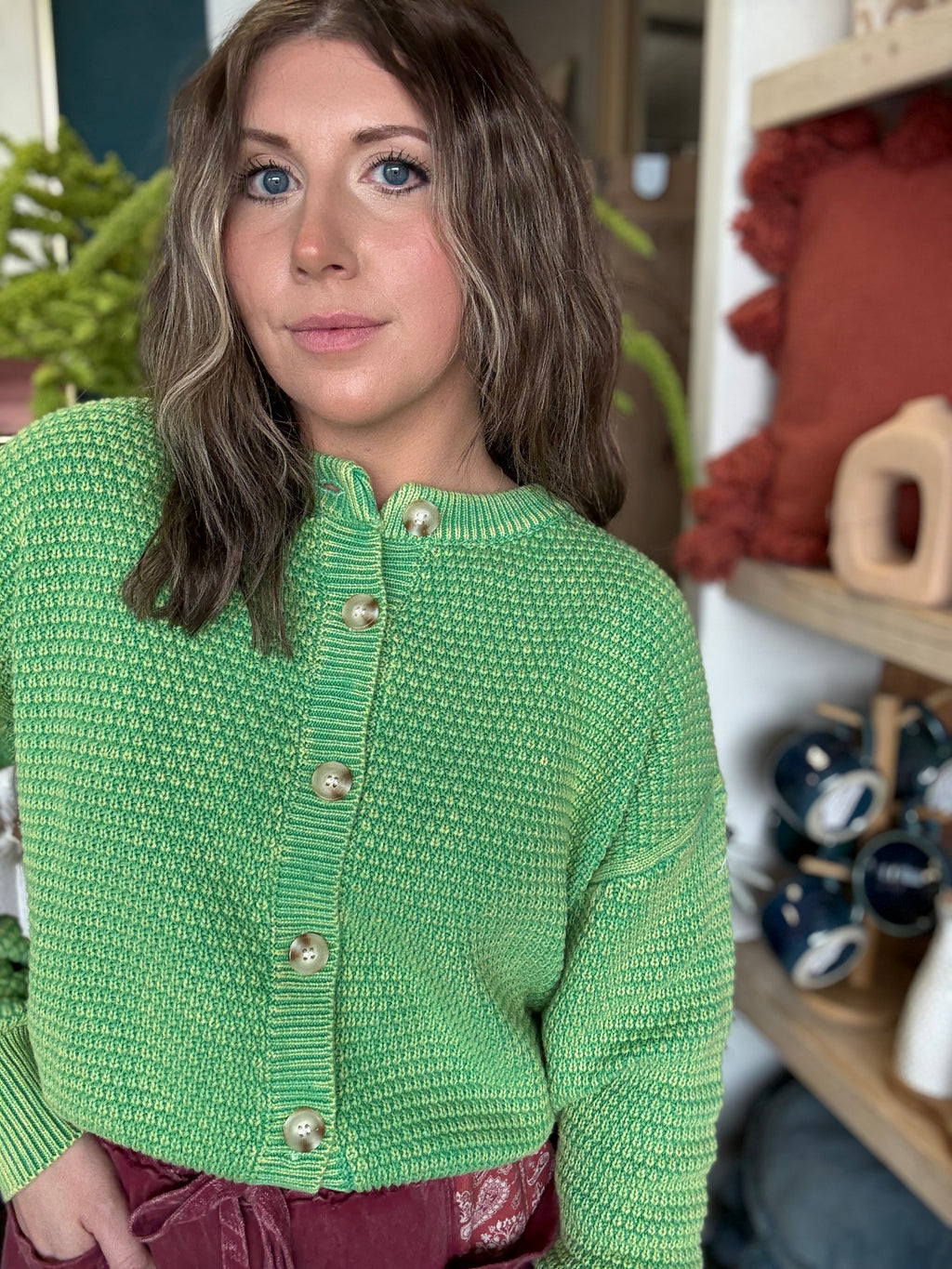 Mineral Washed Sunday Stroll Cardigan — Fern