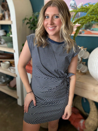 Stripe Knit Side Tie Dress