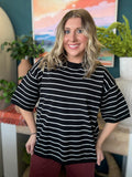 Striped Knit Top Short Sleeve
