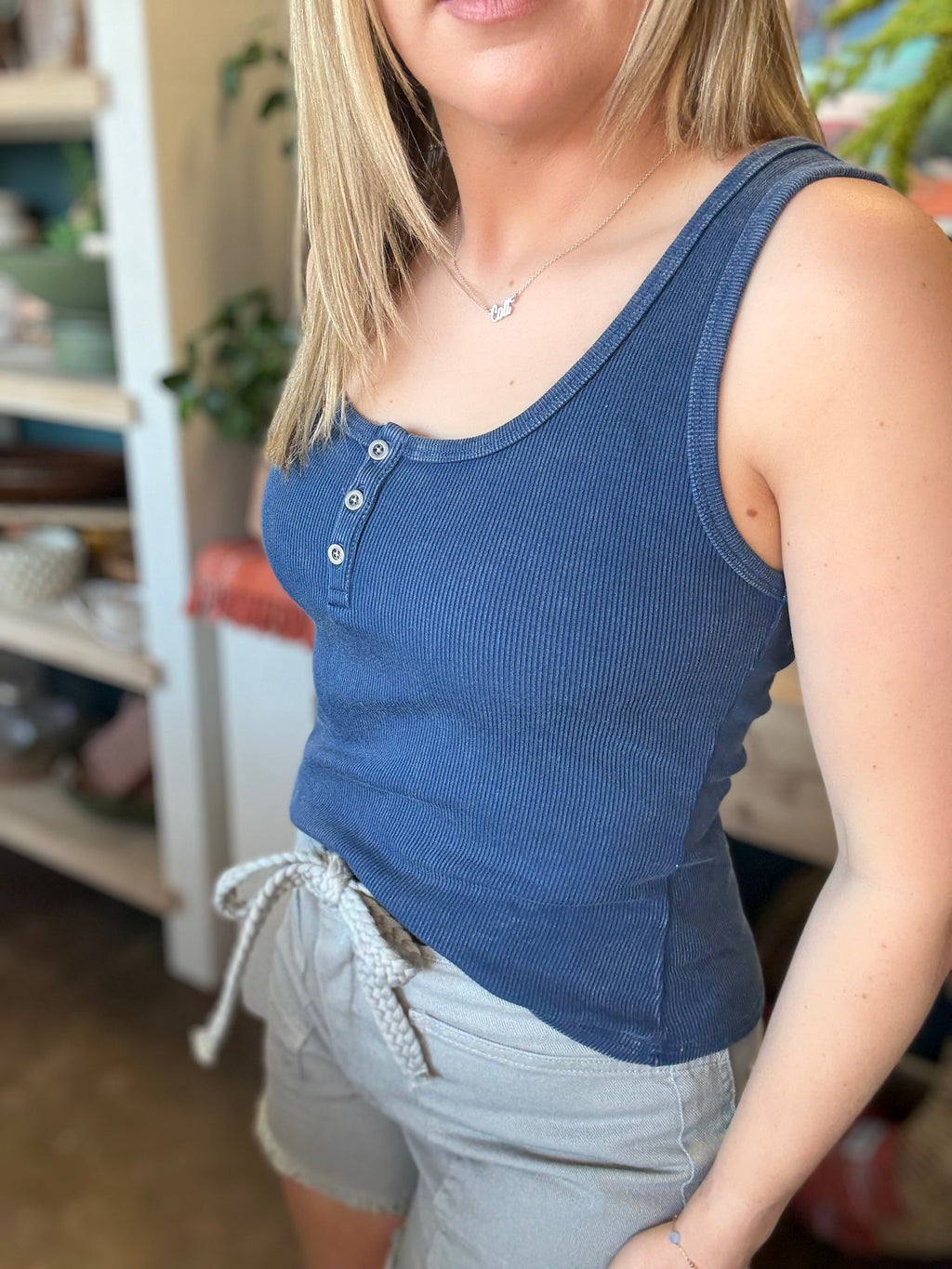 Navy Button Tank
