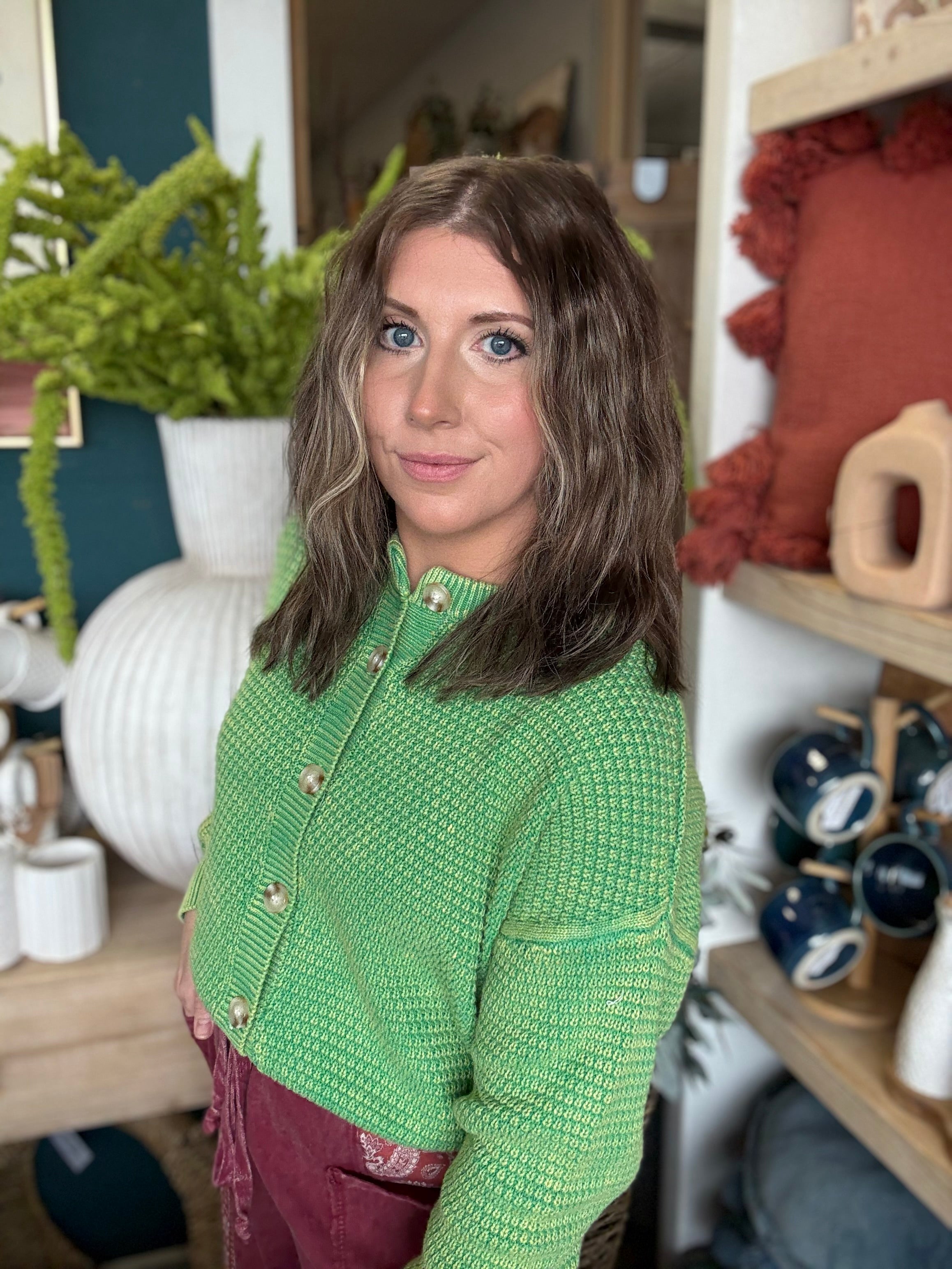 Mineral Washed Sunday Stroll Cardigan — Fern