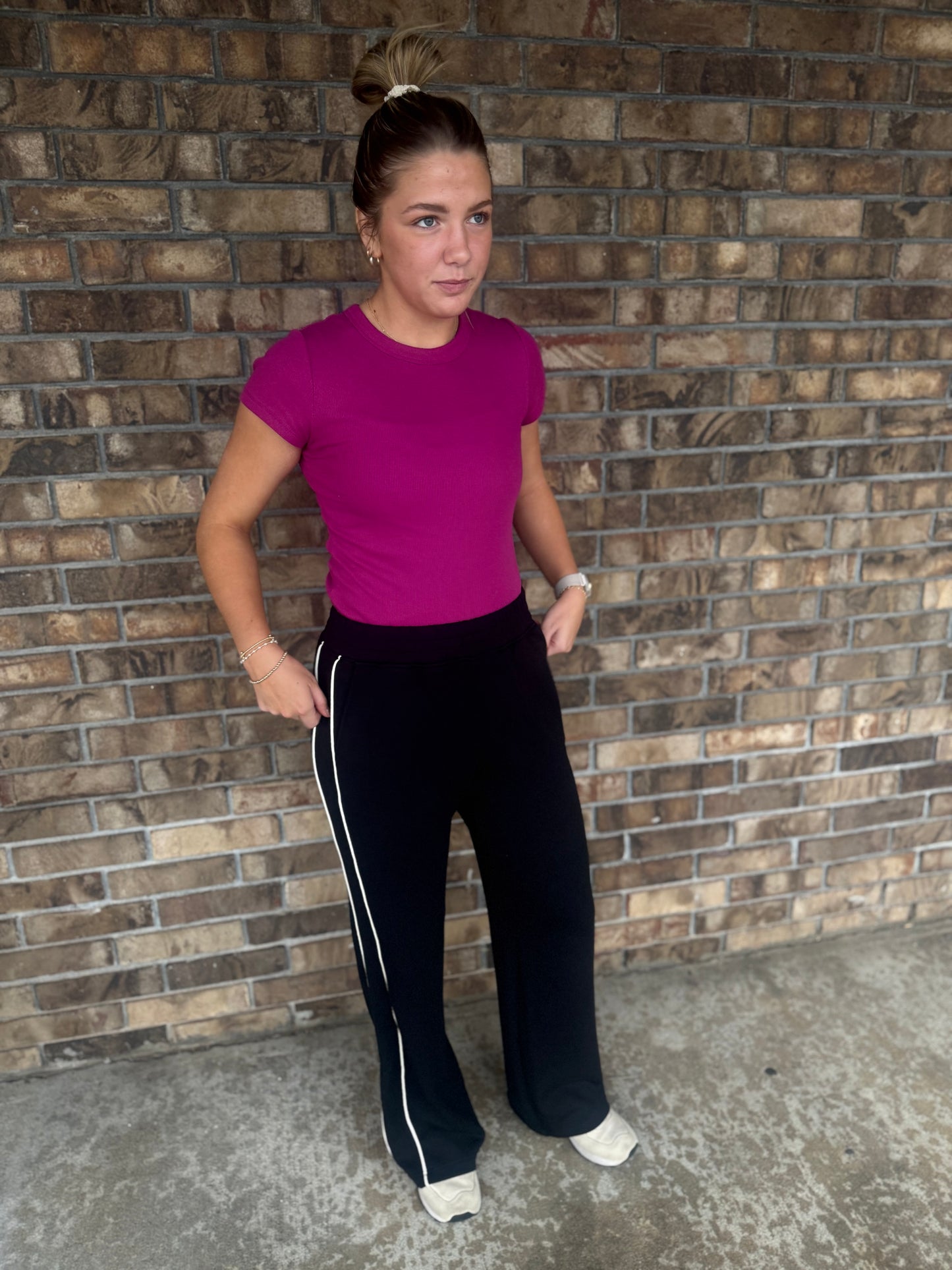 Modal Scuba Striped Pants – Black/Cream