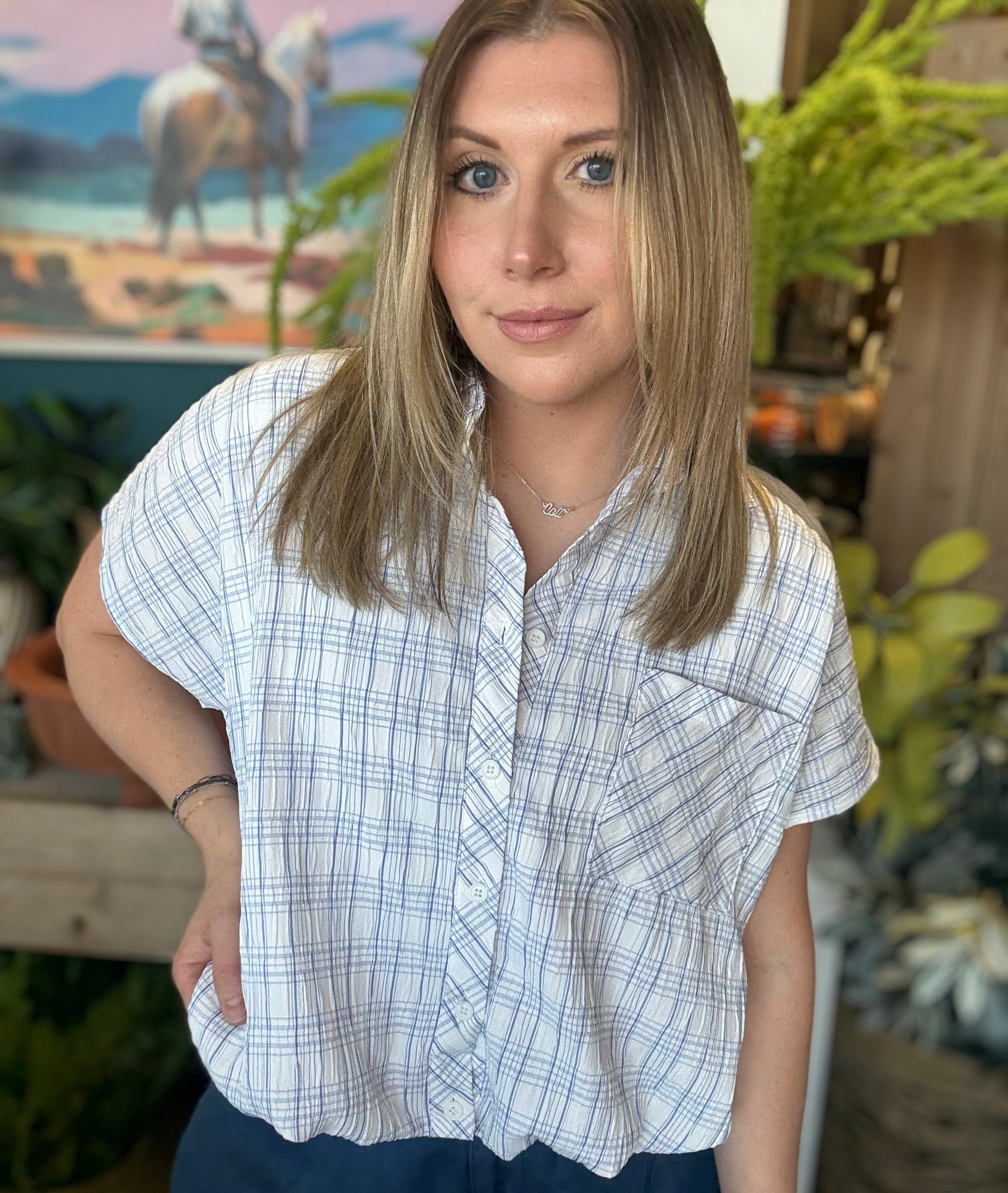 Clean Lines Cinched Button Up Top