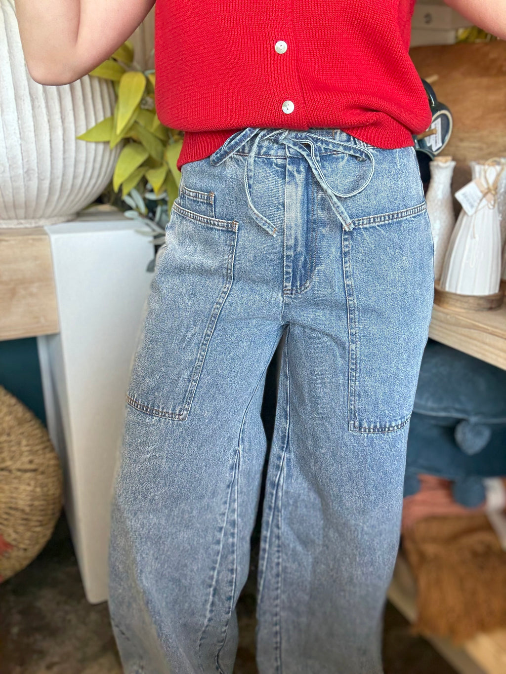 Ease & Grace Washed Oversized Wide Leg Denim