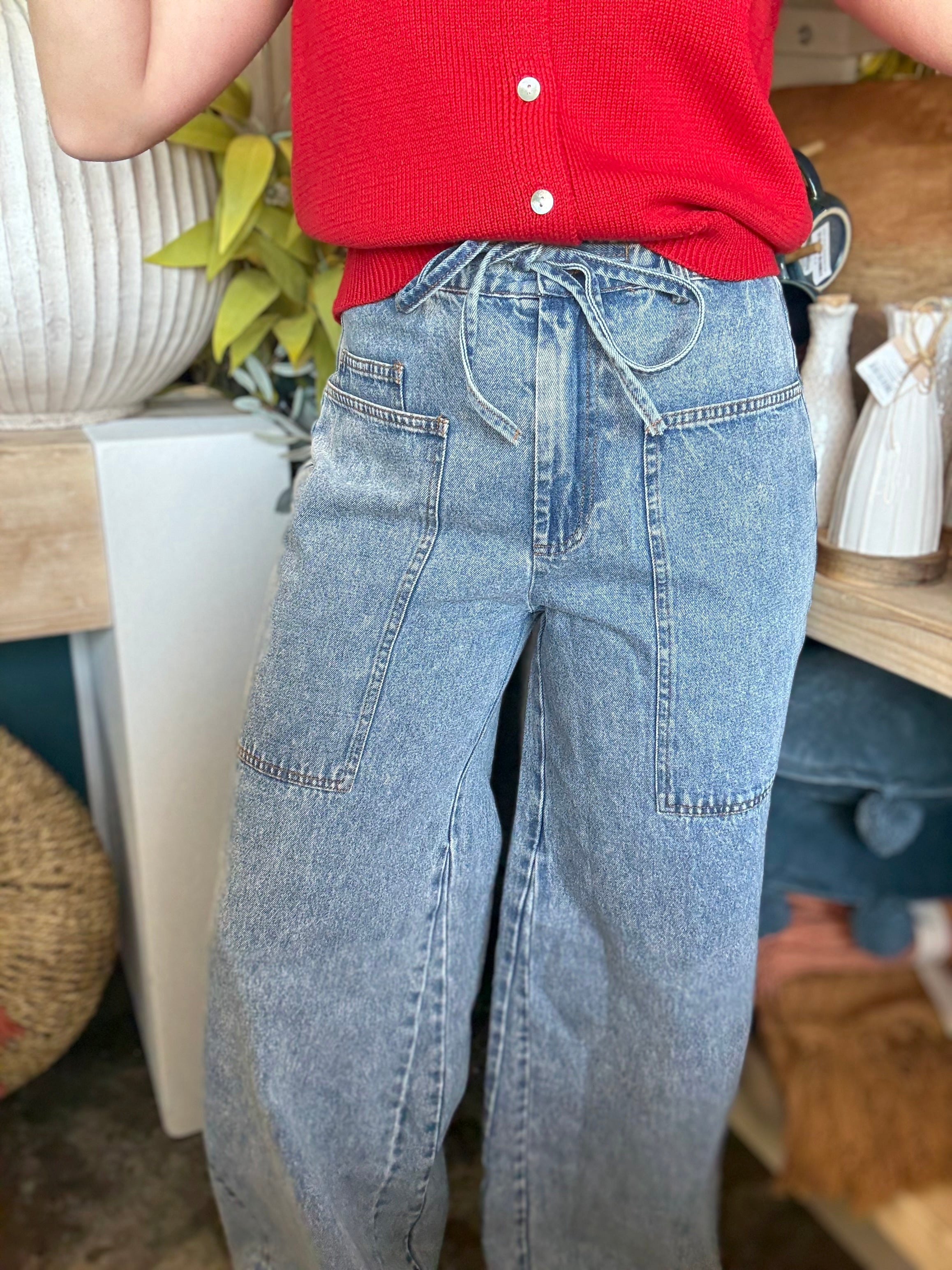 Ease & Grace Washed Oversized Wide Leg Denim