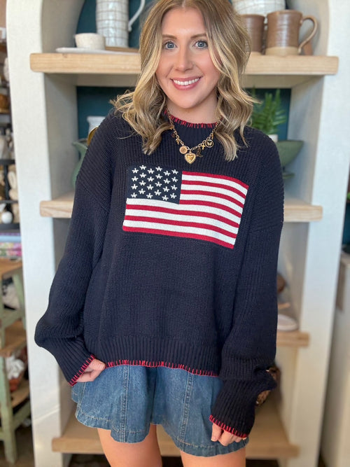 American flag knit sweater boutique patriotic top for women