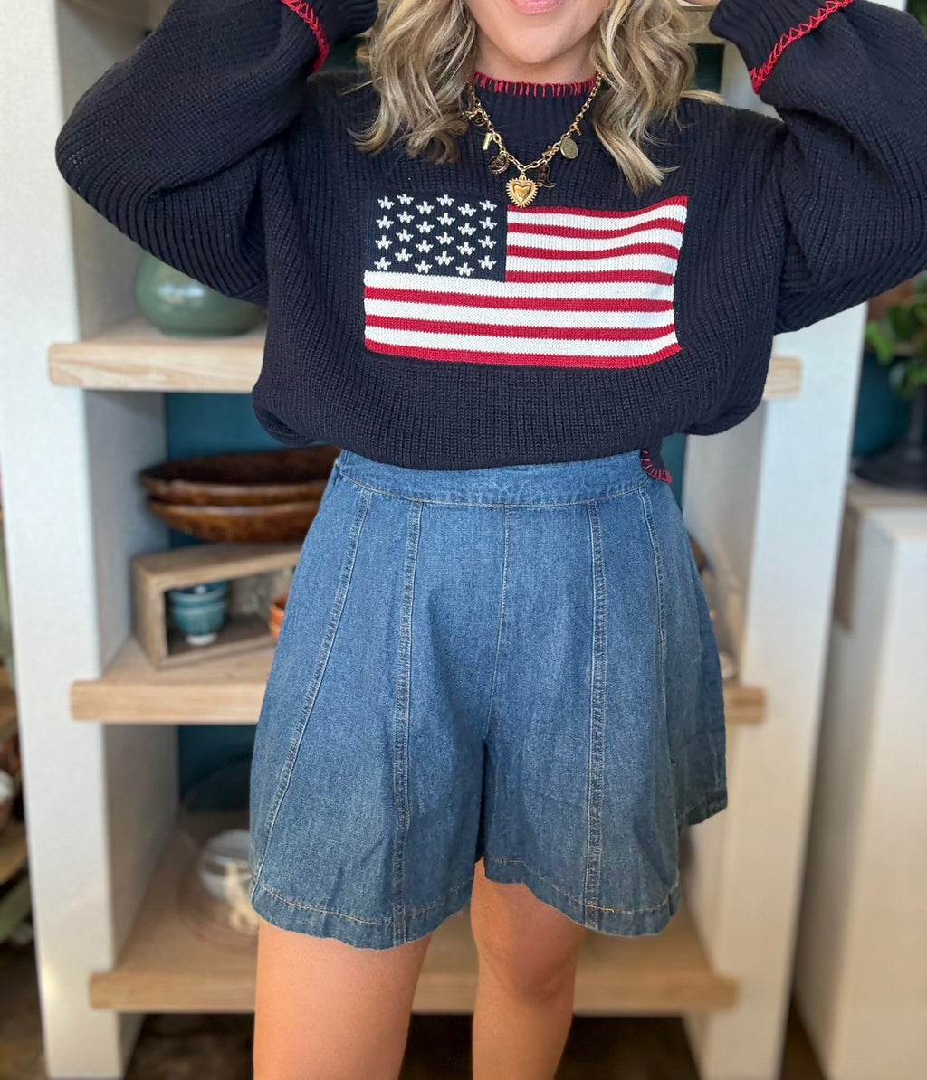 American flag knit sweater boutique patriotic top for women