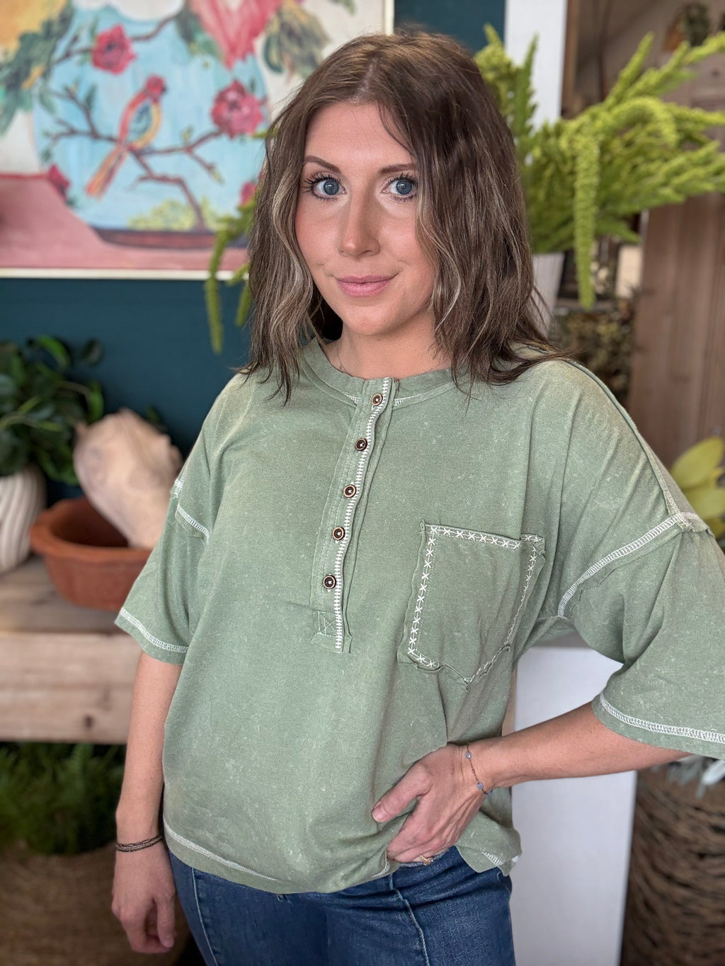 Mineral Washed Oversized Olive Top