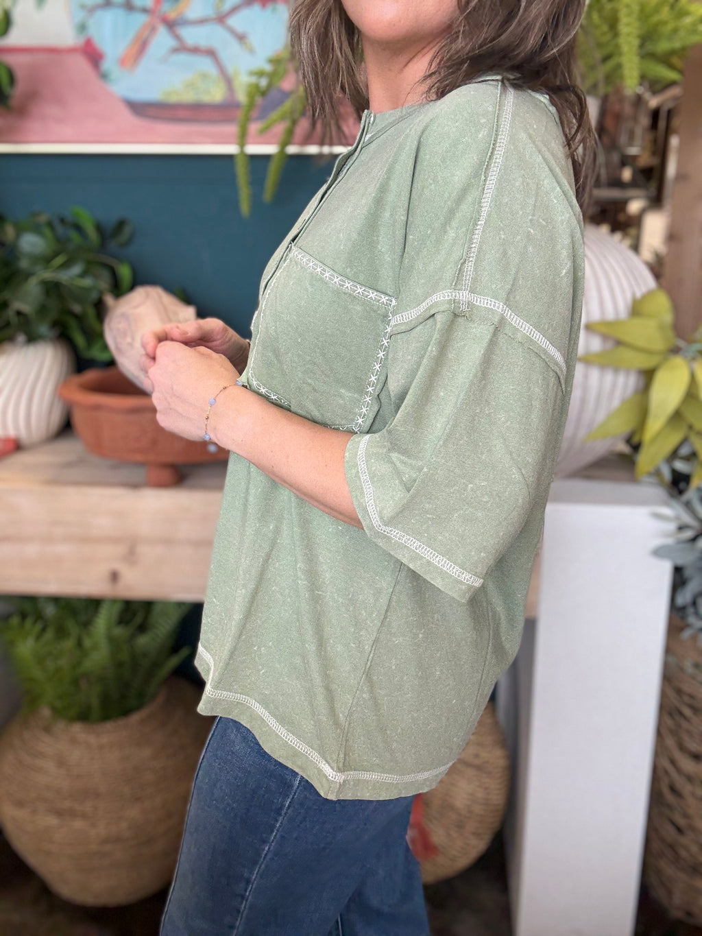 Mineral Washed Oversized Olive Top