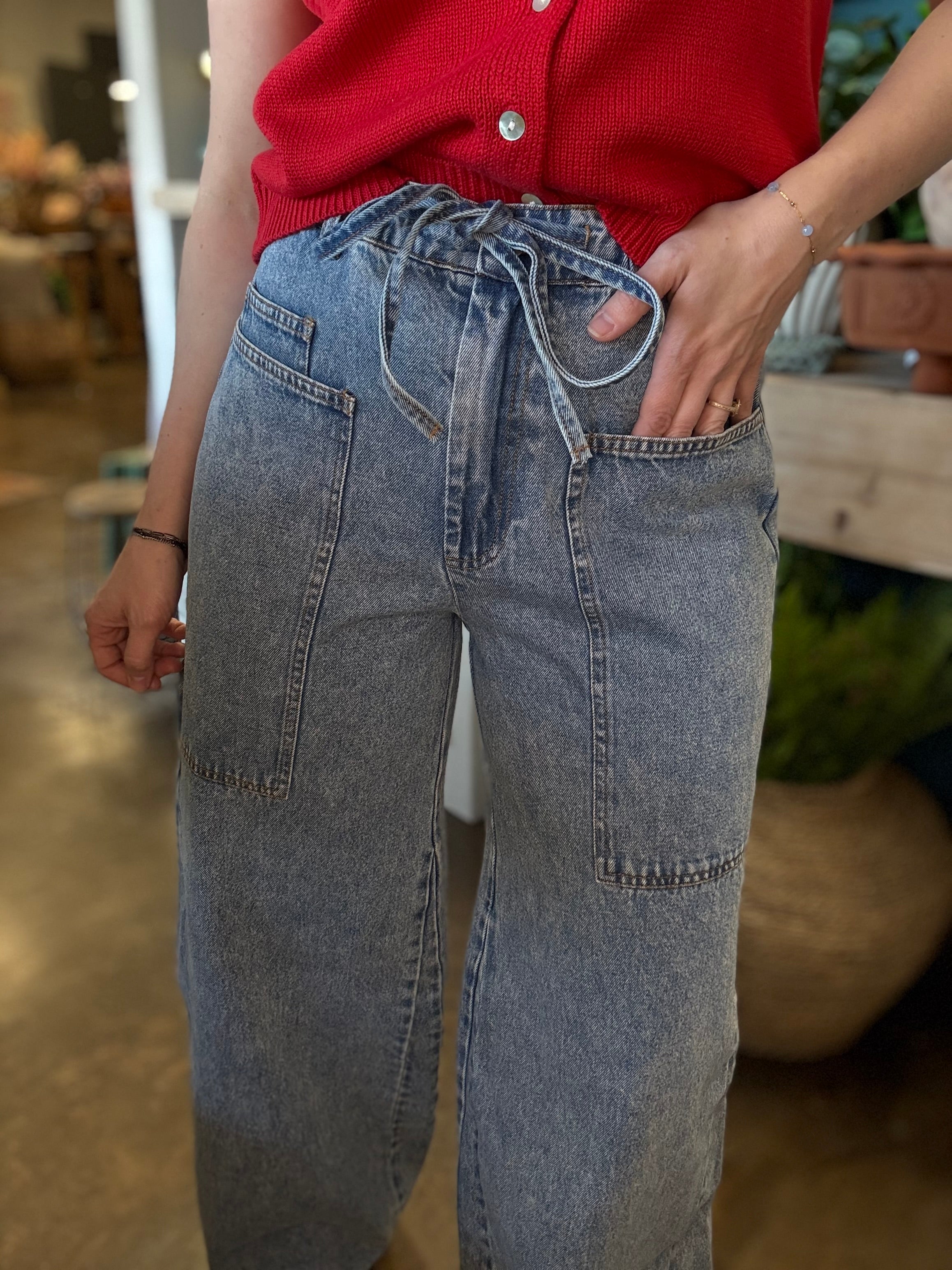 Ease & Grace Washed Oversized Wide Leg Denim