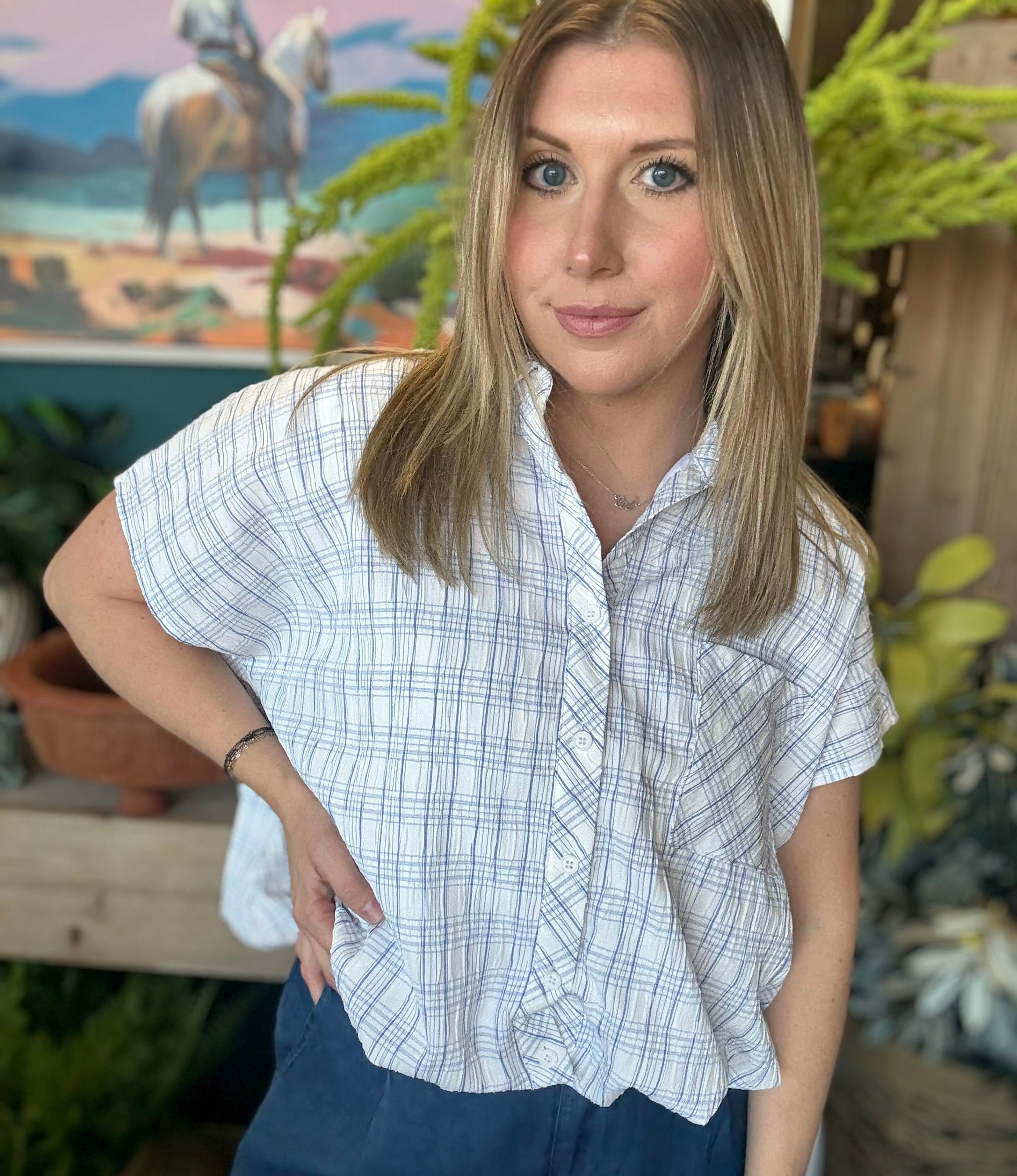 Clean Lines Cinched Button Up Top