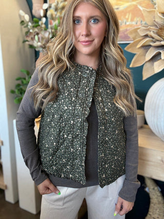 DITSY PRINT RUFFLE QUILTING VEST
