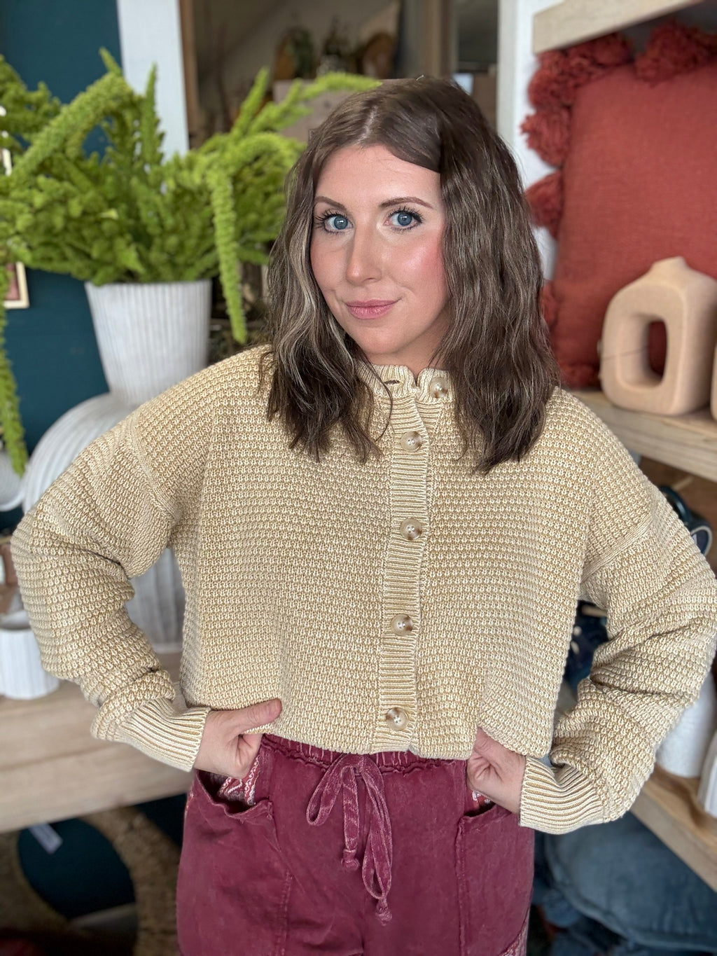 Mineral Washed Sunday Stroll Cardigan — Oatmeal