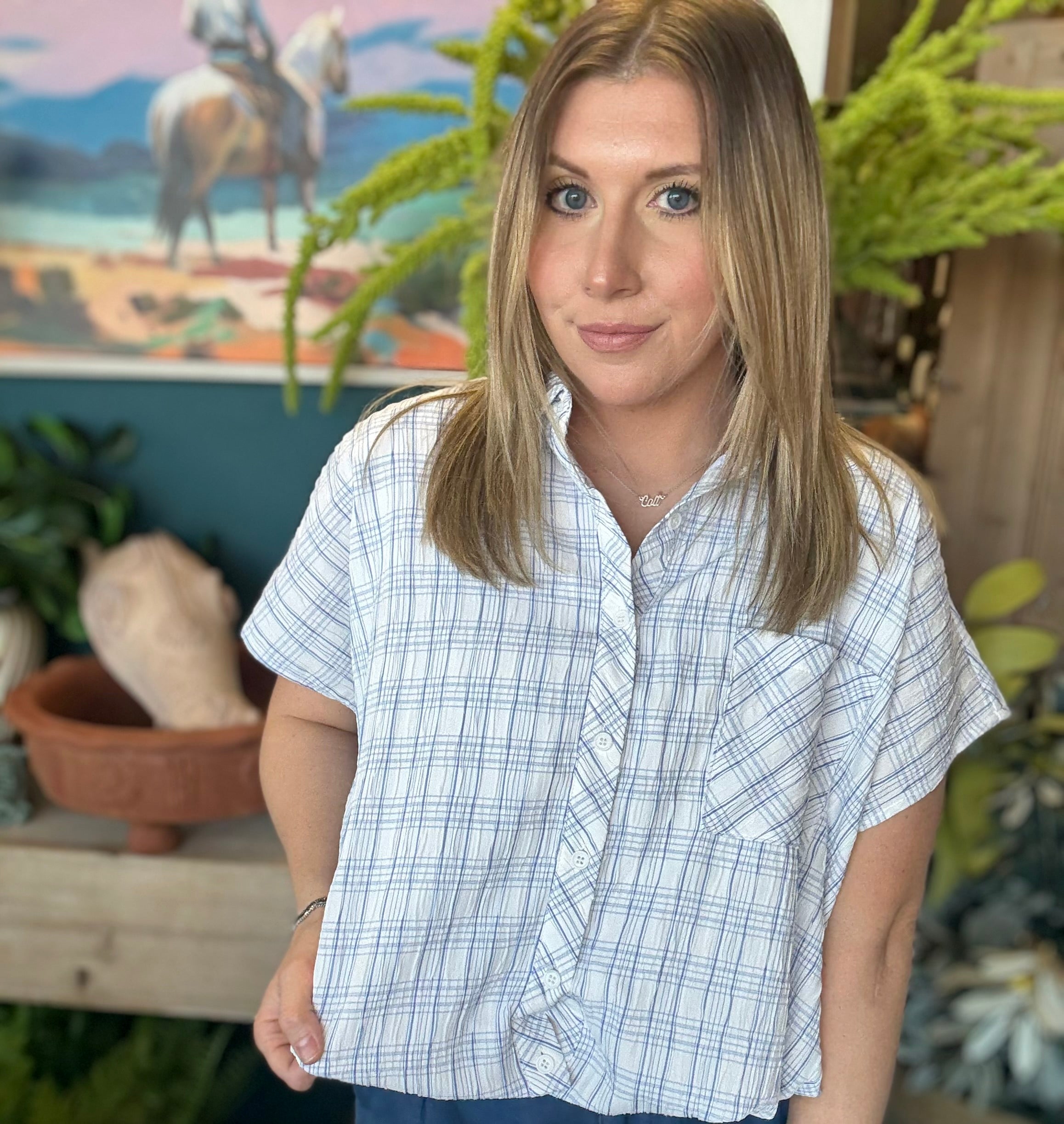 Clean Lines Cinched Button Up Top