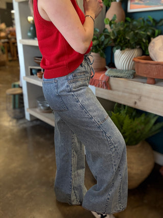 Ease & Grace Washed Oversized Wide Leg Denim