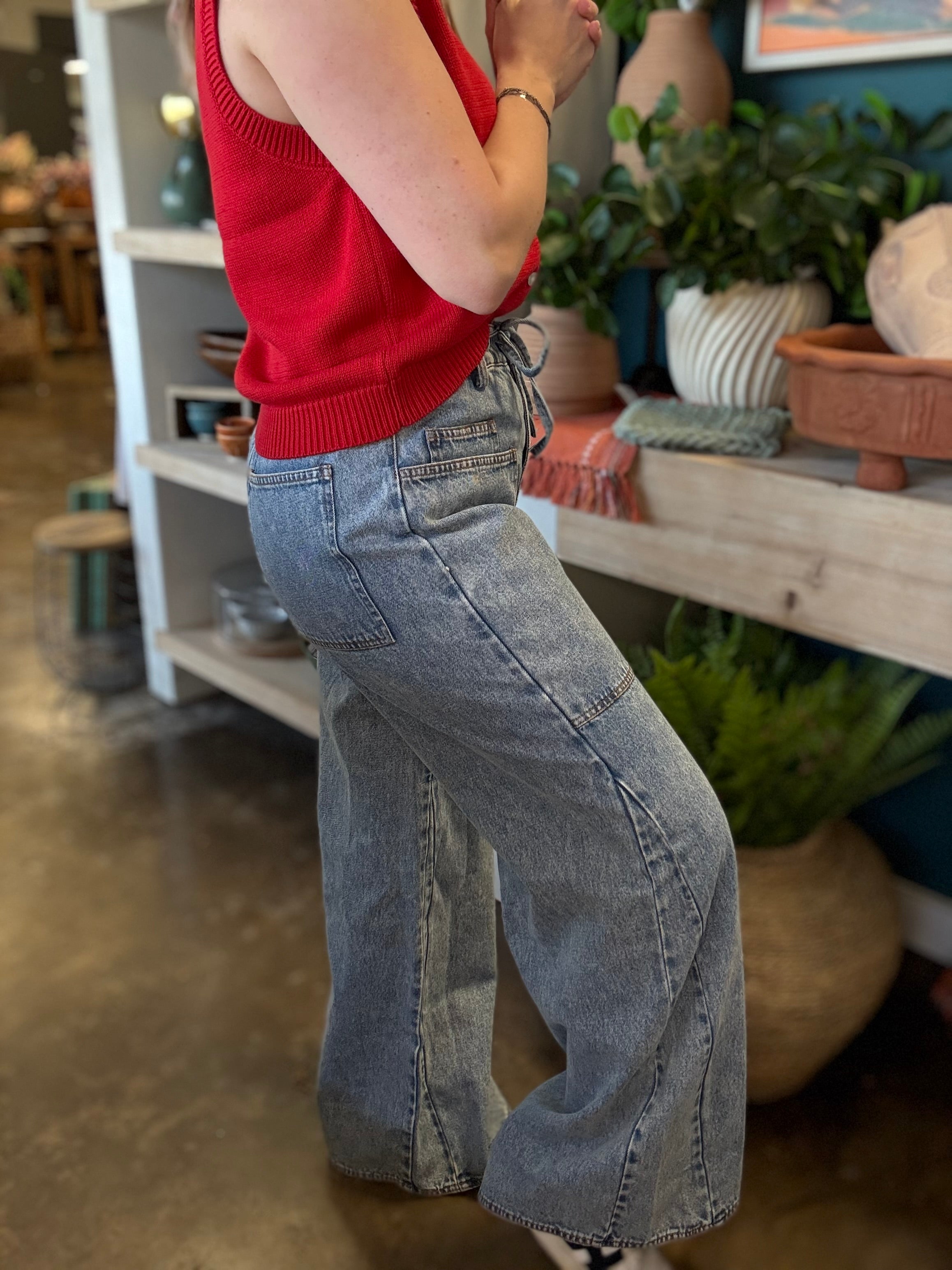 Ease & Grace Washed Oversized Wide Leg Denim