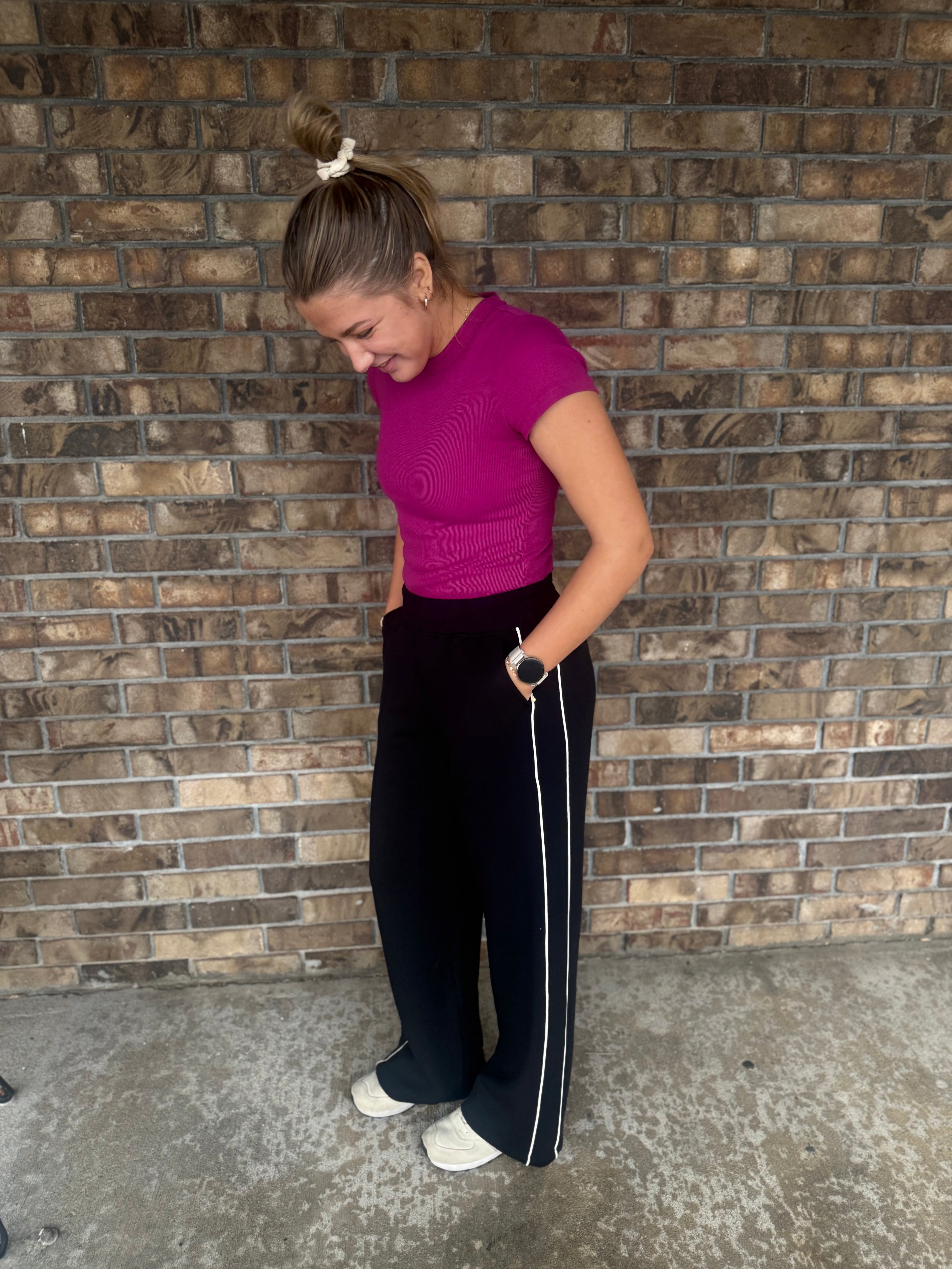 Modal Scuba Striped Pants – Black/Cream