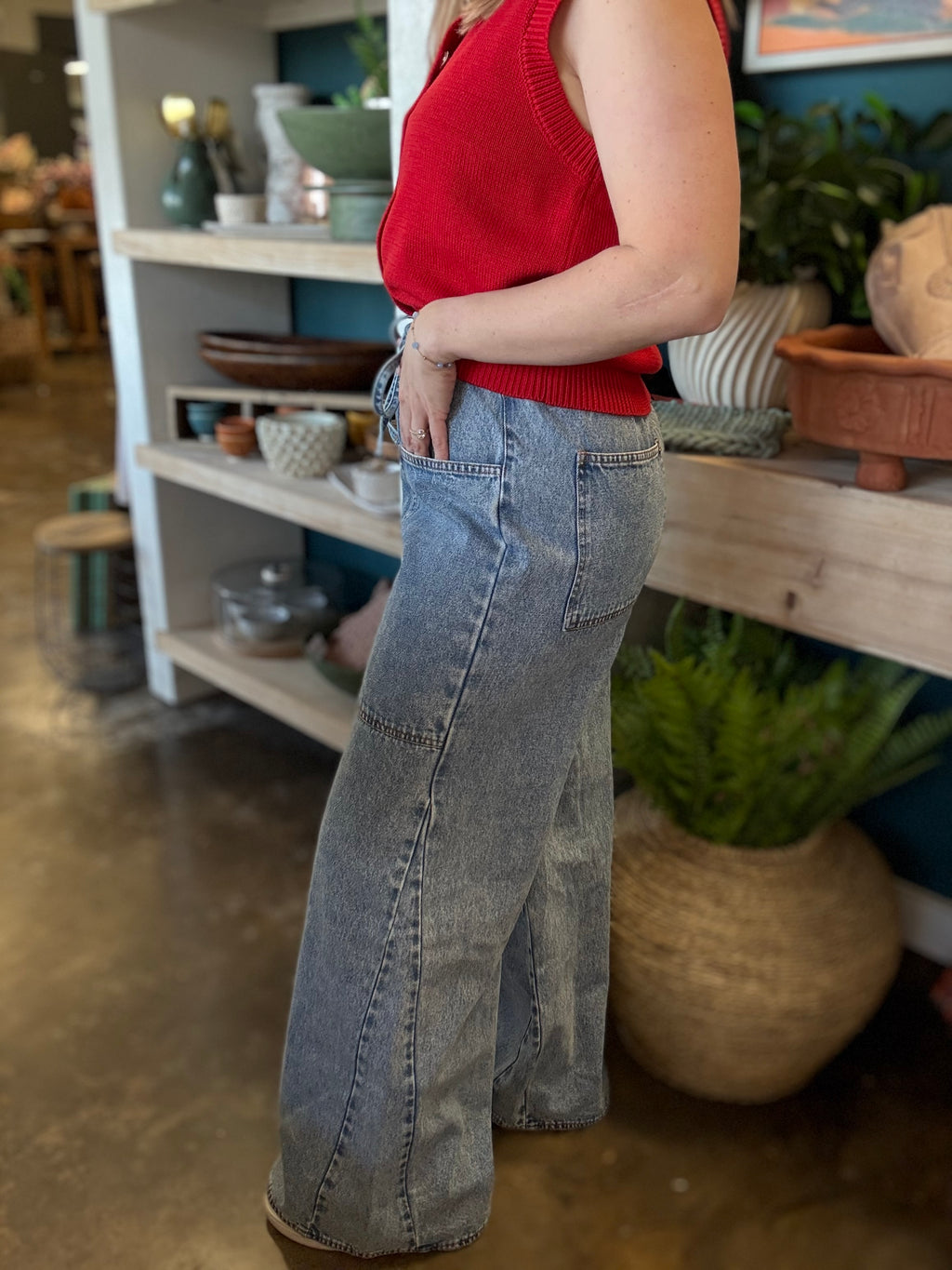 Ease & Grace Washed Oversized Wide Leg Denim