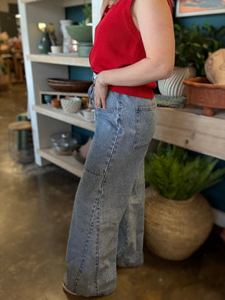 Ease & Grace Washed Oversized Wide Leg Denim
