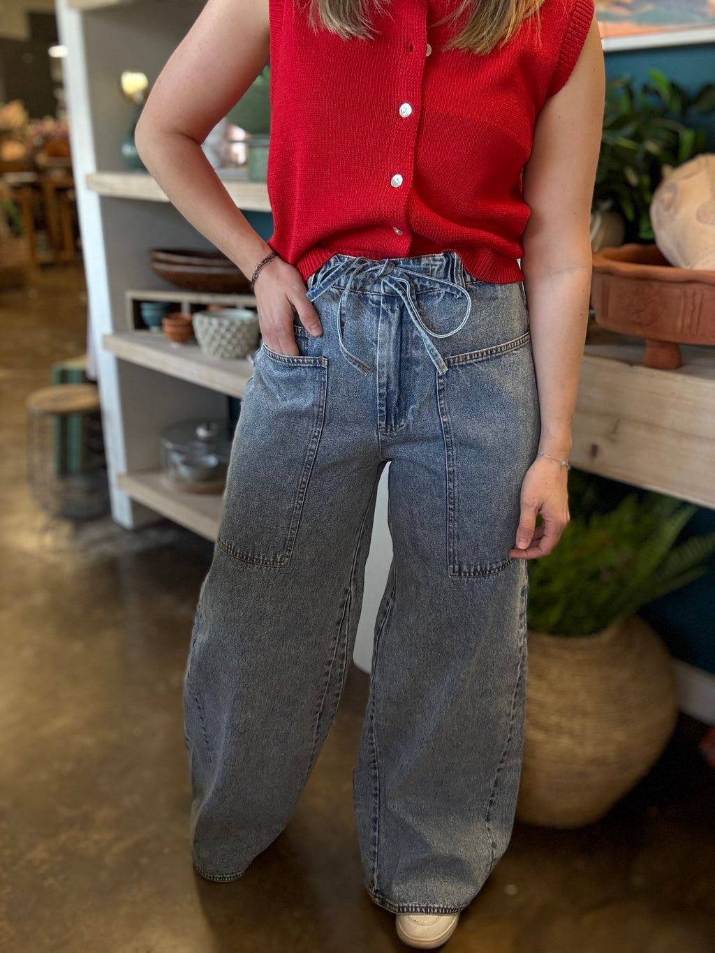 Ease & Grace Washed Oversized Wide Leg Denim