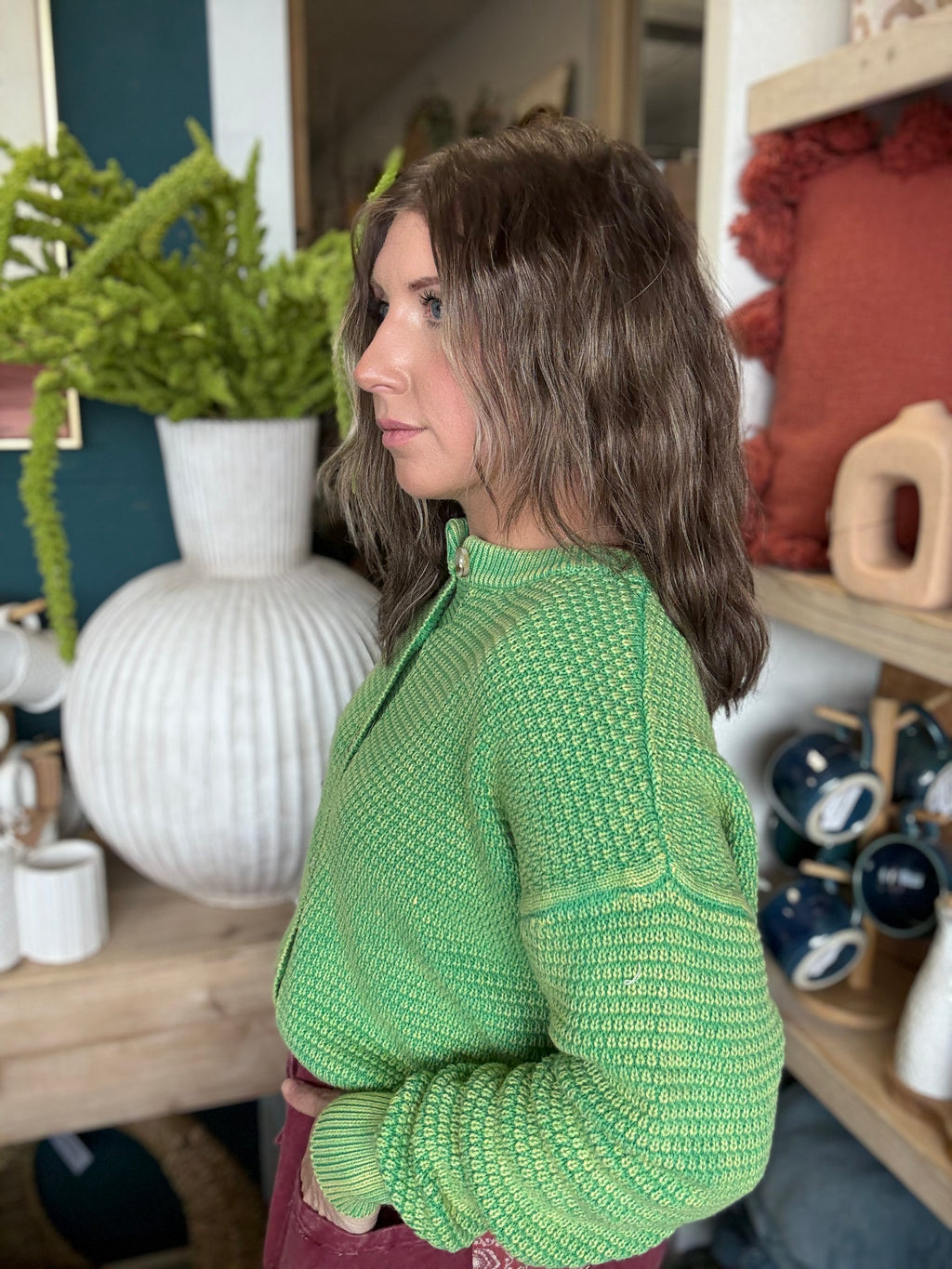 Mineral Washed Sunday Stroll Cardigan — Fern