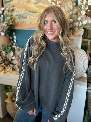Checkered Mock Neck Pullover