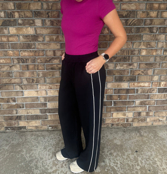 Modal Scuba Striped Pants – Black/Cream