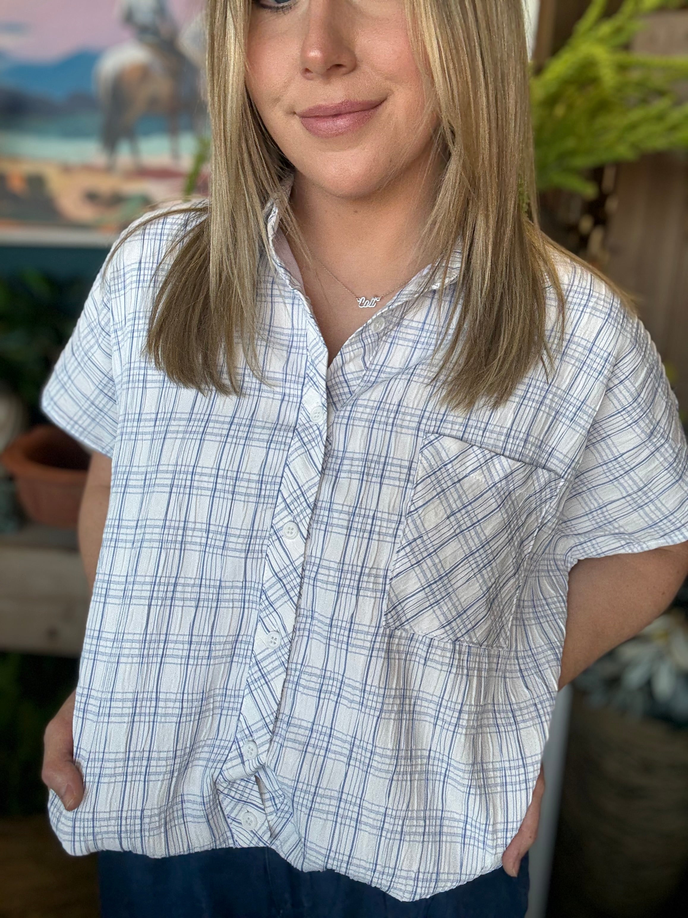 Clean Lines Cinched Button Up Top