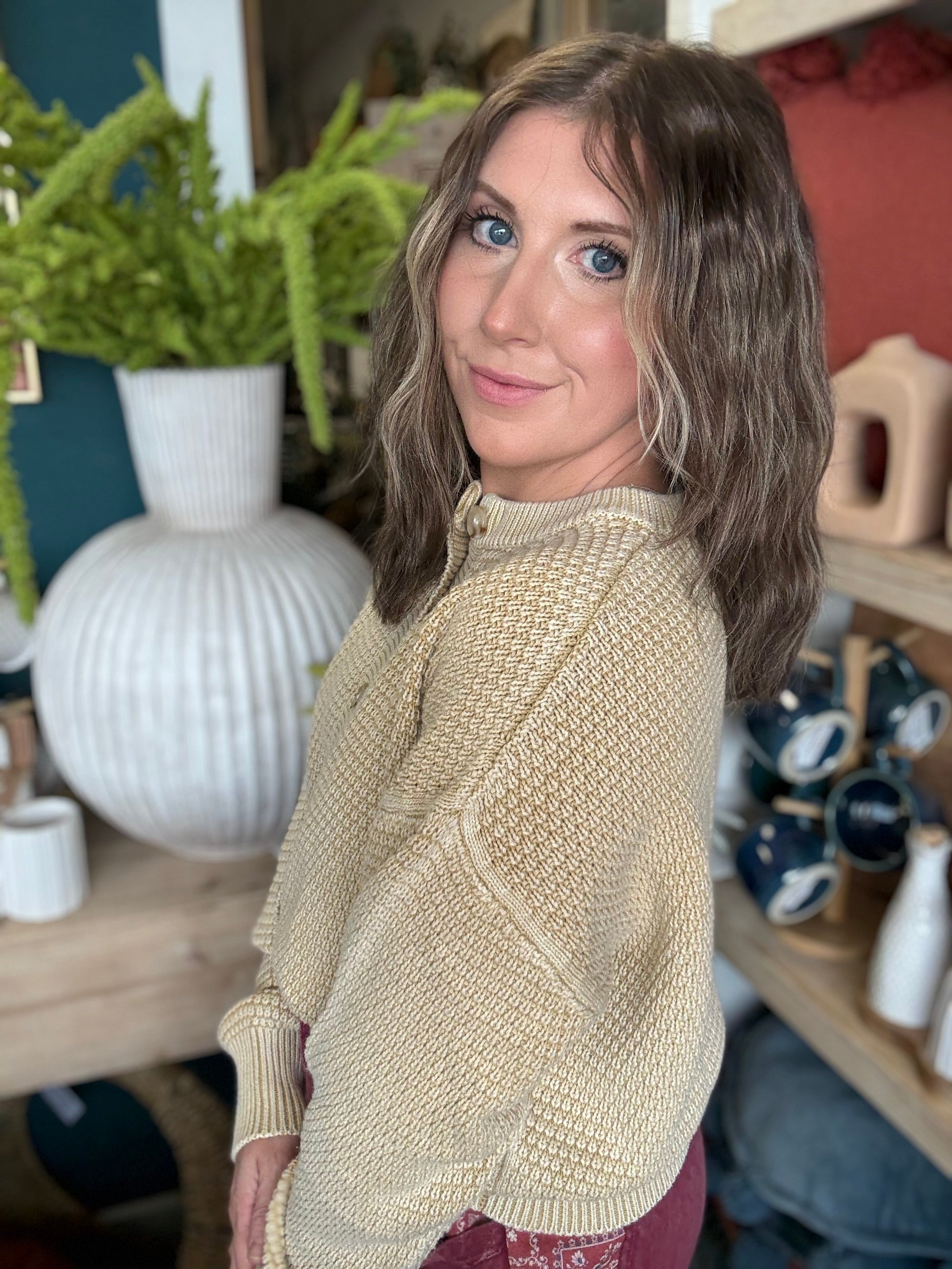 Mineral Washed Sunday Stroll Cardigan — Oatmeal