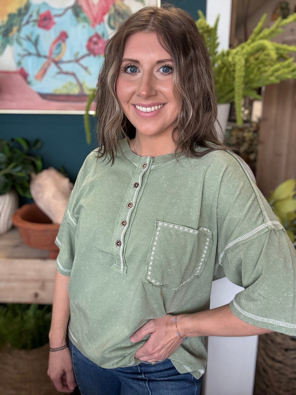 Mineral Washed Oversized Olive Top