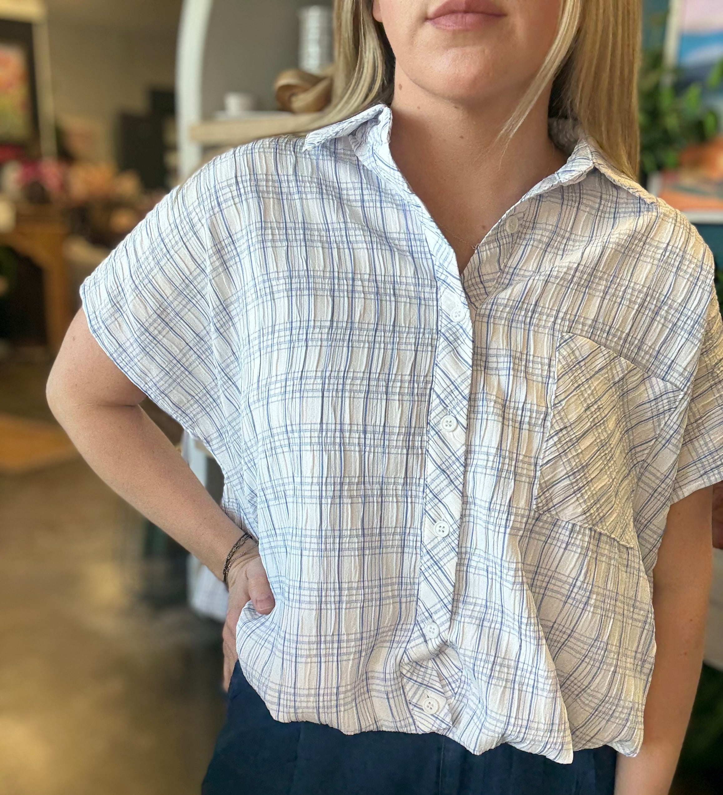 Clean Lines Cinched Button Up Top