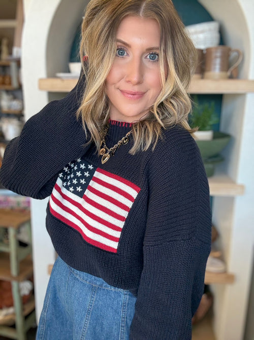 American flag knit sweater boutique patriotic top for women