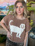 Western steer graphic knit boutique top brown short sleeve stylish women's clothing Springfield MO