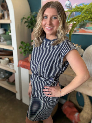 Stripe Knit Side Tie Dress