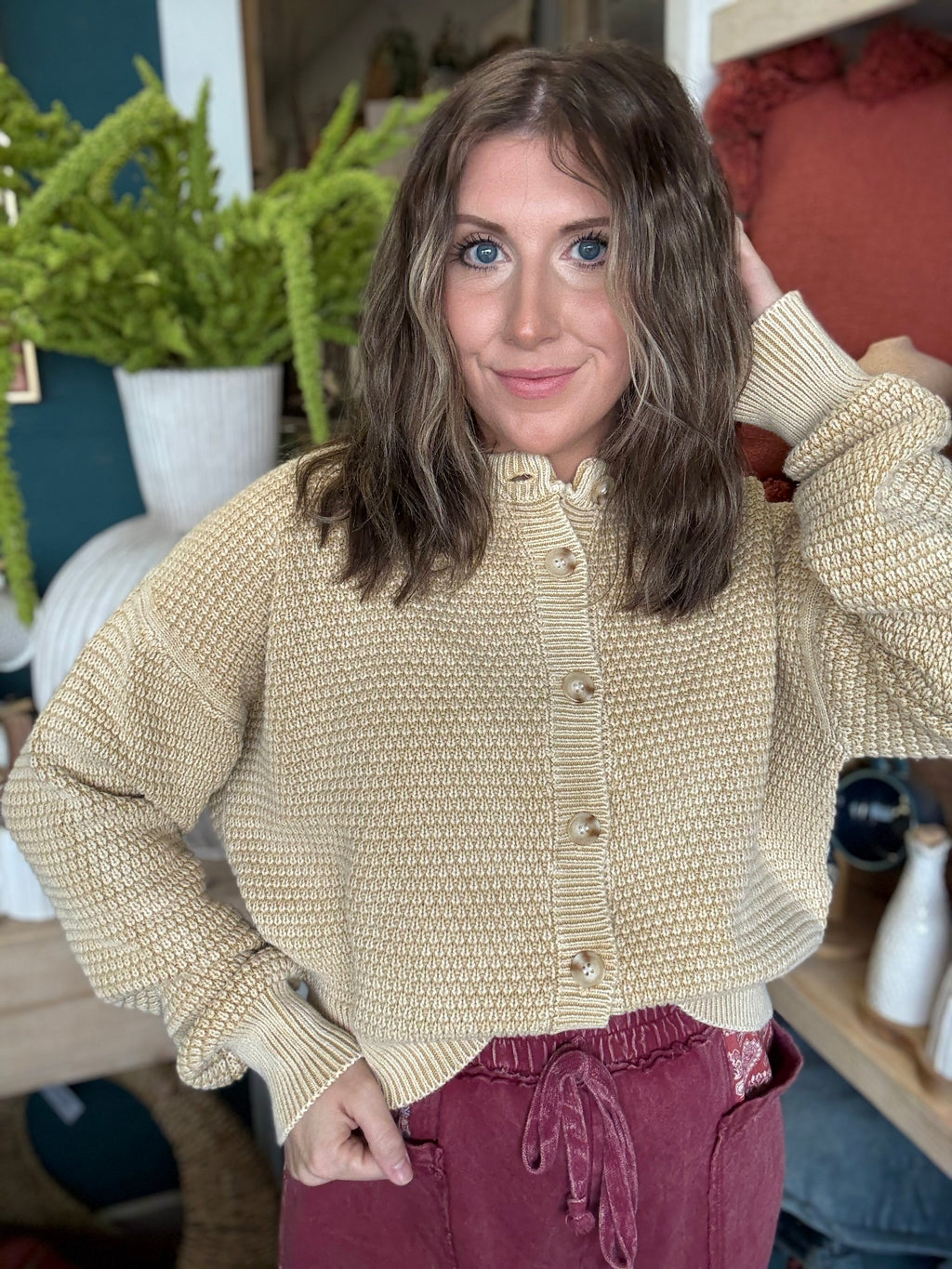 Mineral Washed Sunday Stroll Cardigan — Oatmeal