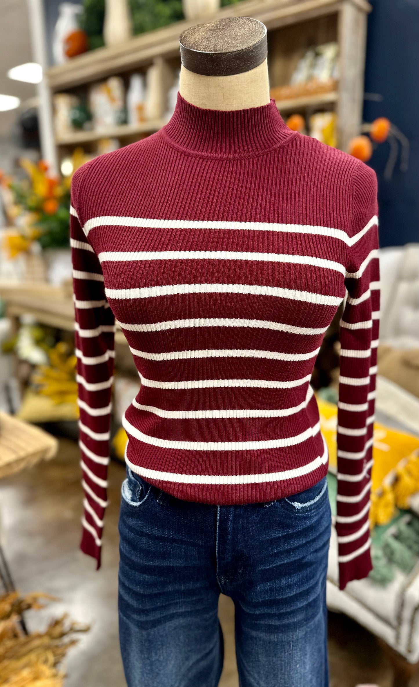Striped Ribbed Top - Sangria