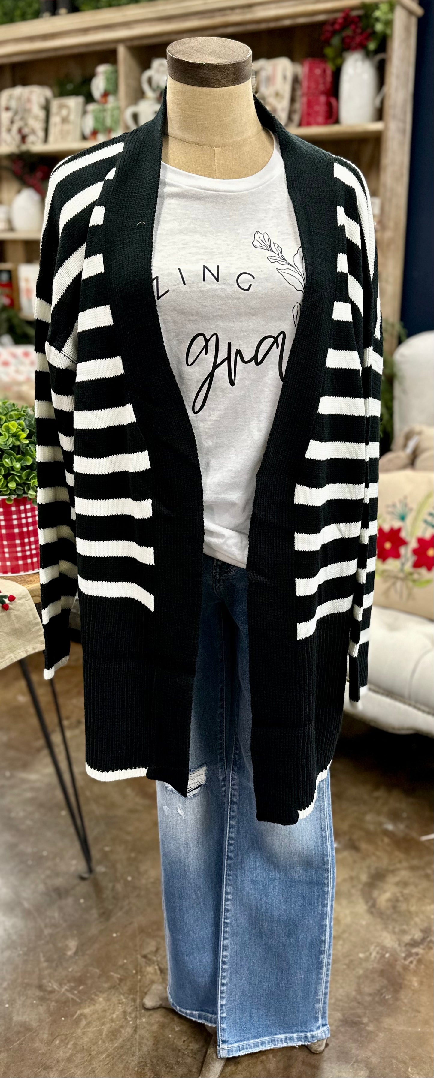 Black/White Stripe knit Cardigan