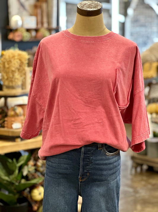 Mineral Washed Tee- Candy Pink