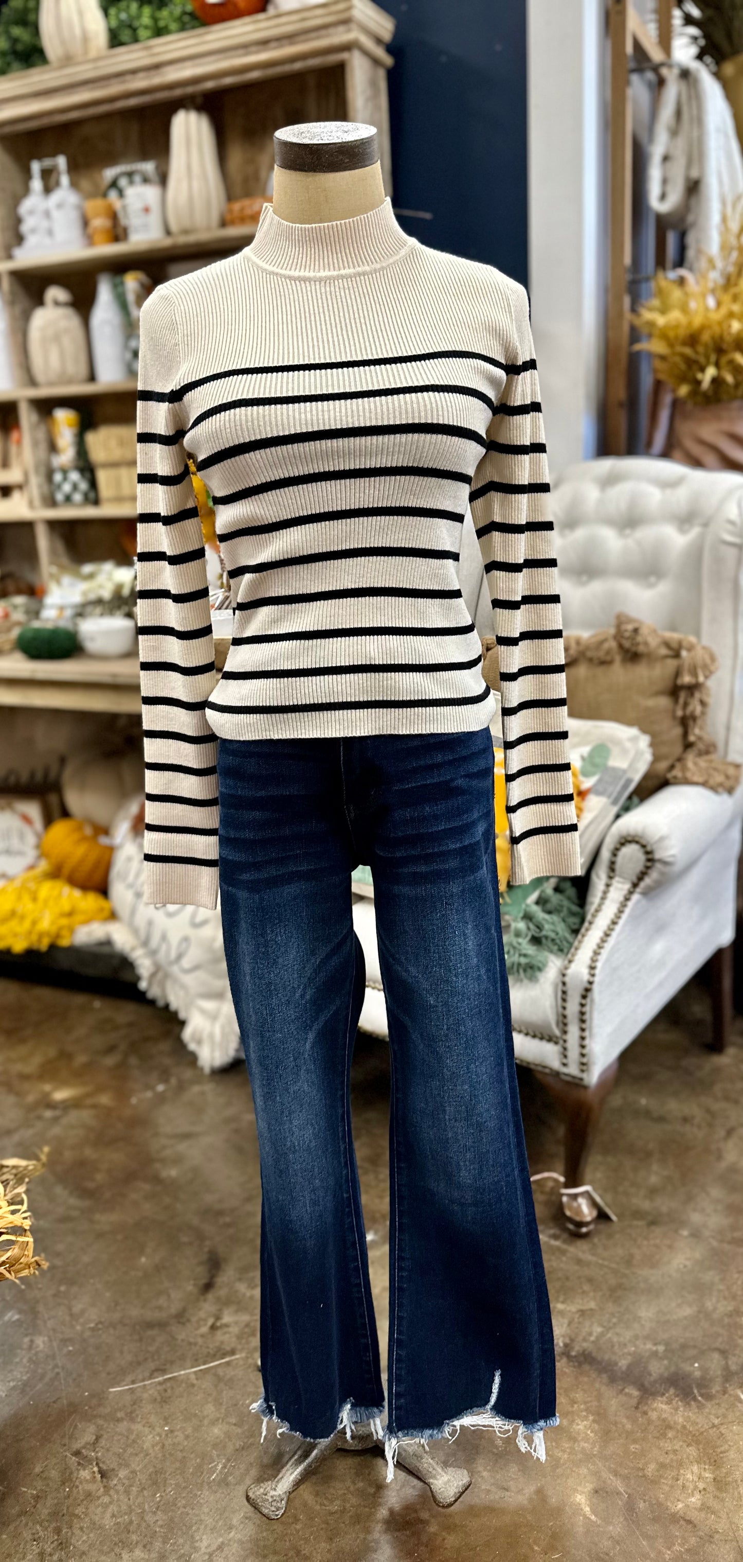 Striped Ribbed Top - Ivory